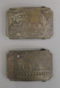 Two brass buckles. Each 9 cm wide.