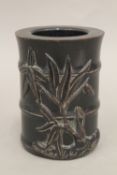 A Chinese hardwood brush pot. 15 cm high.