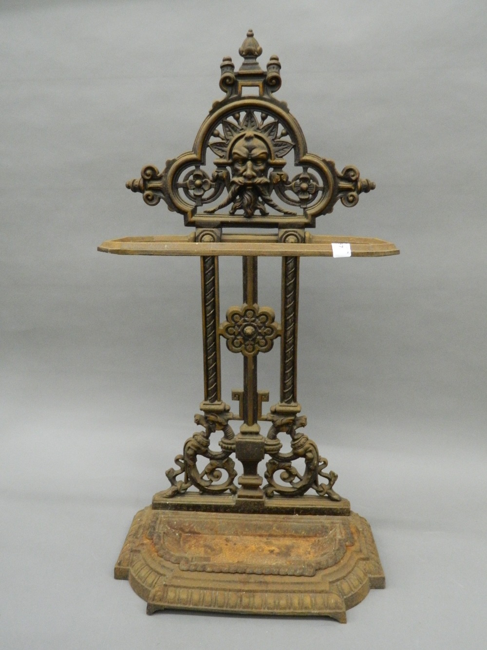 A Victorian cast iron stick stand. 82 cm high.