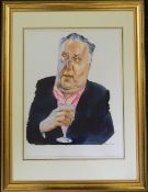 JAMES FERGUSON, Frederick Forsyth, pen, ink and watercolour with bodycolour, framed and glazed. 30.