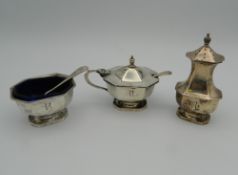 A silver three-piece cruet. 117.7 grammes.