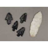 A small collection of pre-historic flint arrowheads, etc.