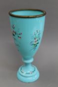 A Victorian painted glass vase. 30 cm high.