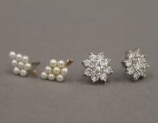 Two pairs of earrings, one seed pearl set.