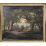 CONTINENTAL SCHOOL, Woodland Scene with Figures, oil on canvas, framed. 53.5 x 46 cm.