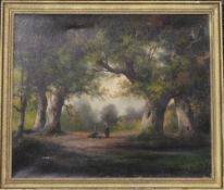 CONTINENTAL SCHOOL, Woodland Scene with Figures, oil on canvas, framed. 53.5 x 46 cm.