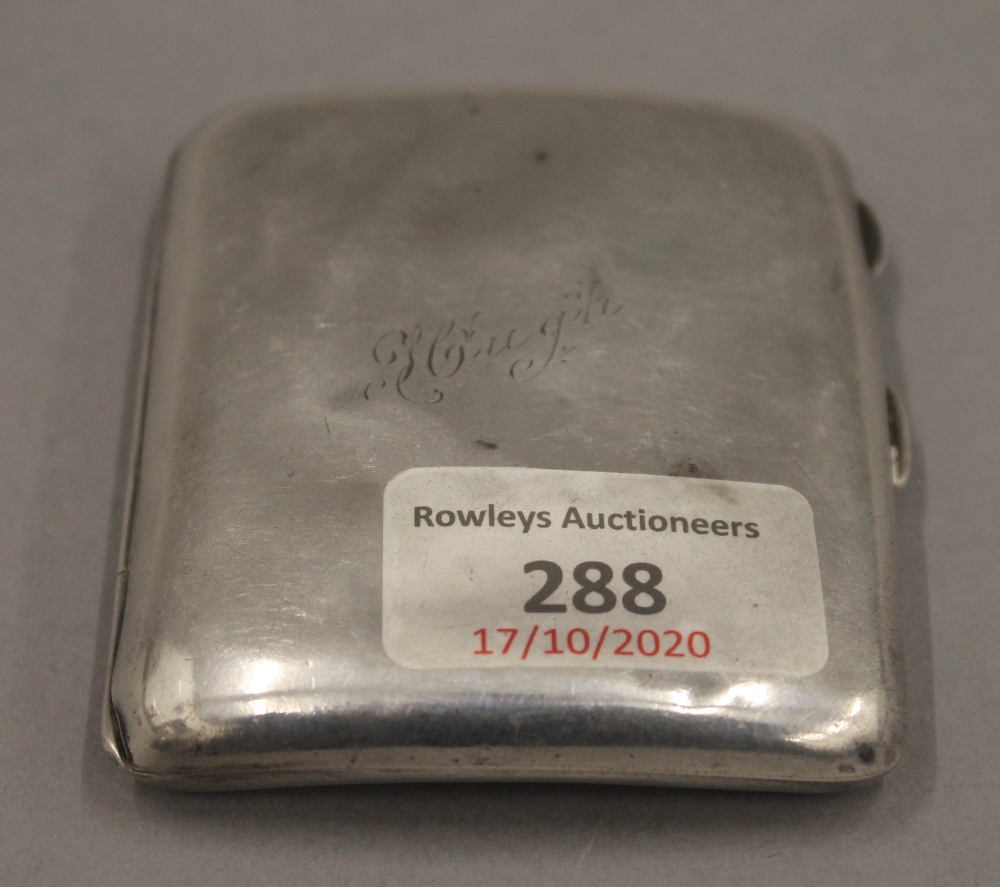 A WWI period silver cigarette case. 7 cm wide. 78.6 grammes.