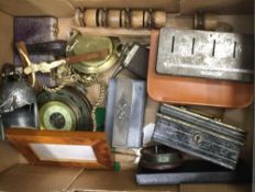 A quantity of miscellaneous items, including cash box, cigarette box, Bakelite fishing reel, etc.