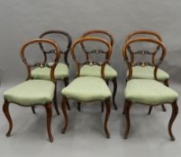 A set of six Victorian walnut balloon back dining chairs.