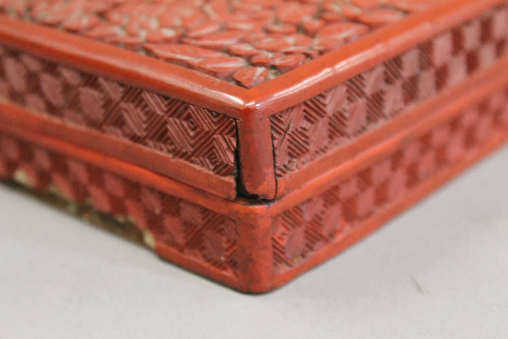A cinnabar and jade box. 14.5 cm wide. - Image 3 of 7