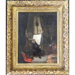 An 18th/19th century oil on panel, Dutch Interior Scene, framed. 30 x 39 cm.