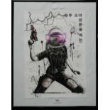 Cyber Punk Post-Apocalyptic Art by Mashiene II, framed and glazed. 29.5 x 41.5 cm.