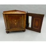 A small Victorian walnut corner cupboard, together with an inlaid mahogany mirror.