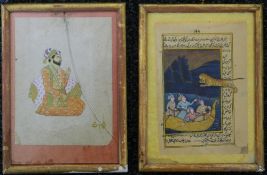 Two 19th century Indian miniatures, each framed and glazed. 16 x 21.5 cm.