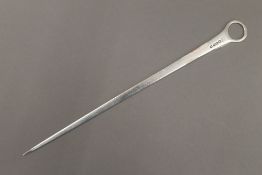 A George III silver meat skewer, hallmarked London. 31.5 cm long. 88.8 grammes.