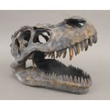A model of a T-Rex skull.