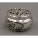 A Chinese silvered bronze lidded censer. 6 cm high.