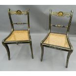 A pair of 19th century gilded ebonised cane seated side chairs. 46 cm wide.