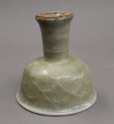 A Chinese celadon porcelain stem cup. 10.5 cm high.