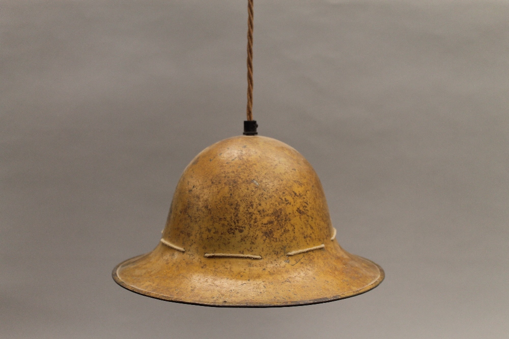 A Belgian military helmet, converted to a hanging lamp. 29 cm wide. - Image 3 of 3