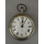 A late 19th/early 20th century alarm clock formed as a large pocket watch. 14.5 cm diameter.