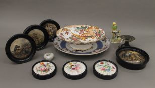 A quantity of Victorian pot lids, etc.