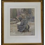 J WALTON, Girl Reading, watercolour, framed and glazed. 22.5 x 25.5 cm.