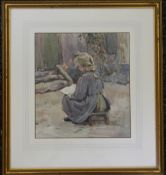 J WALTON, Girl Reading, watercolour, framed and glazed. 22.5 x 25.5 cm.