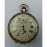 A 935 silver chronograph pocket watch. 5 cm diameter.