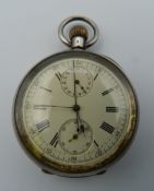 A 935 silver chronograph pocket watch. 5 cm diameter.