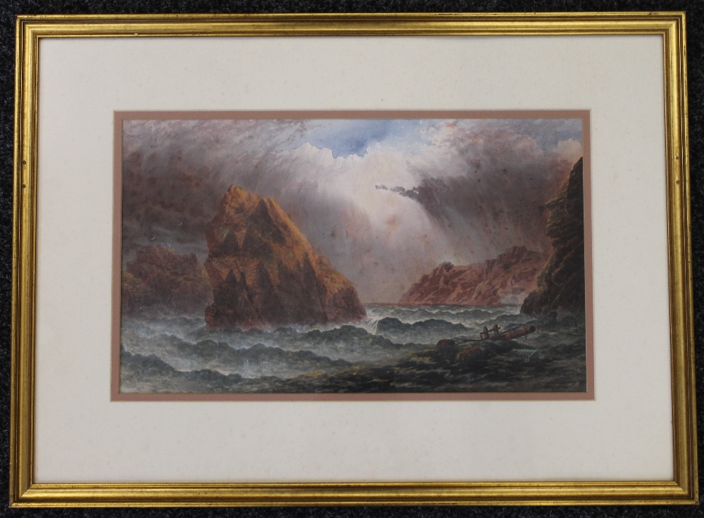 CHARLES EDWARD BRITTAN, Rough Seas, watercolour, signed, framed and glazed. 47 x 29 cm.