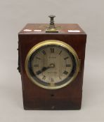 A Victorian Sims of Watford mahogany cased night watchman's clock. 37 cm high.