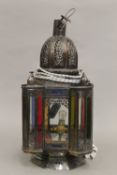 A stained glass hanging lantern. 54 cm high.