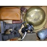 A quantity of miscellaneous items, including a vintage Intrepid Surfcast Reel, camera equipment,