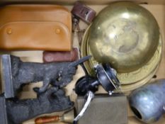 A quantity of miscellaneous items, including a vintage Intrepid Surfcast Reel, camera equipment,