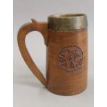 A treen carved tankard