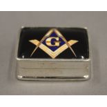 A silver Masonic snuff box. 3 cm wide.