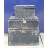 Two Victorian tin trunks and a deed tin