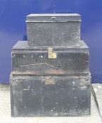 Two Victorian tin trunks and a deed tin