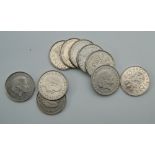 Ten 2.5 guilder coins, various dates.