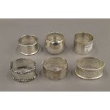 A quantity of silver napkin rings. 186.1 grammes.