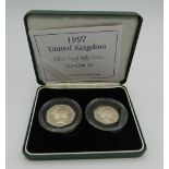 A 1997 silver proof 50 pence two coin set.
