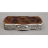 A 19th century Continental silver and tortoiseshell snuff box. 8.5 cm wide.