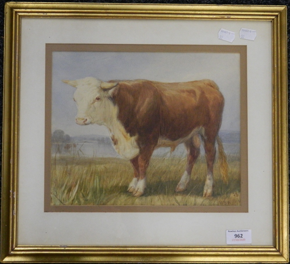 H B WILLIS, Bull, watercolour, dated '68, framed and glazed. 28 x 24 cm.