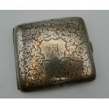 A silver cigarette case. 9 cm wide. 101 grammes total weight.