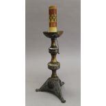 An antique Chinese cloisonne candlestick, converted to a lamp. 41 cm high overall.