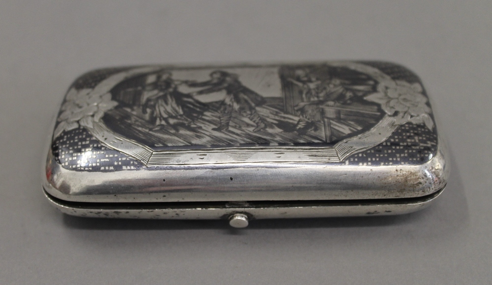 A Russian silver niello box. 10 cm wide.