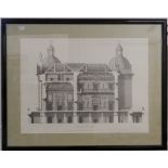 Four framed architectural prints. The largest 73 cm wide.