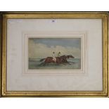 A 19th century watercolour, Two Racehorses with Jockeys Up, in the manner of SAMUEL SPODE,