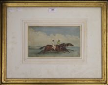 A 19th century watercolour, Two Racehorses with Jockeys Up, in the manner of SAMUEL SPODE,